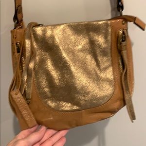 Gold leather shoulder bag